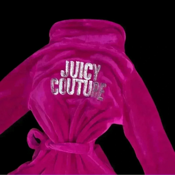 Juicy Couture Barbiecore Pink Silver Sequined Logo Plush Robe Sz S/M - Picture 4 of 10
